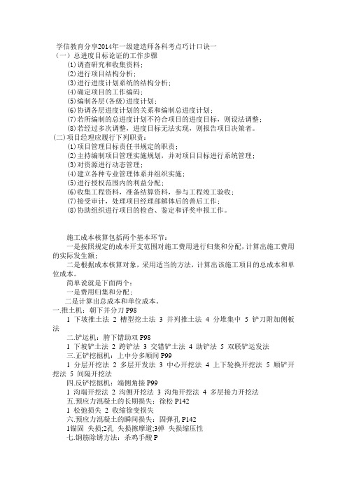 2014年一级建造师各科考点巧计口诀一