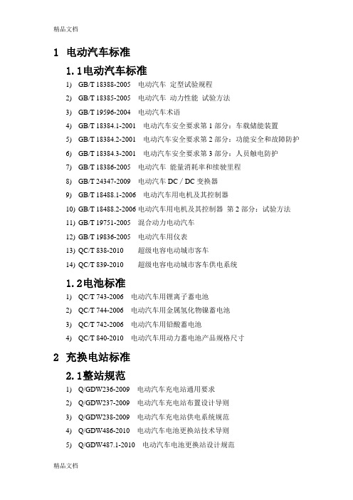 (整理)电动汽车充换电站建设资料汇编标准汇总