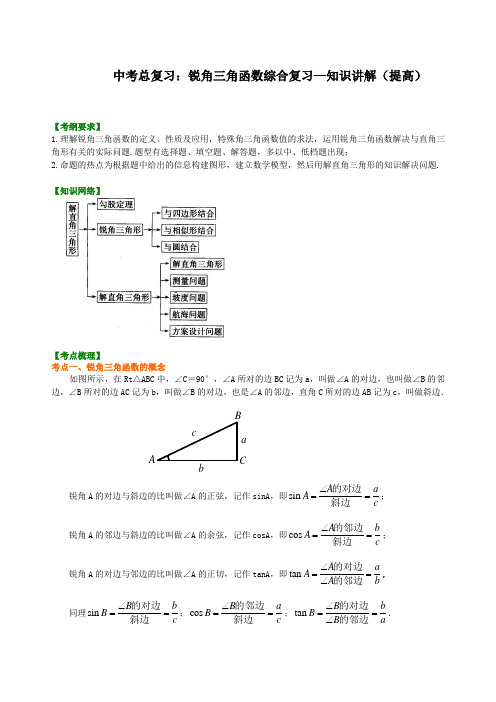 【精编版】华东师大初中数学中考总复习：锐角三角函数综合复习--知识讲解(提高)