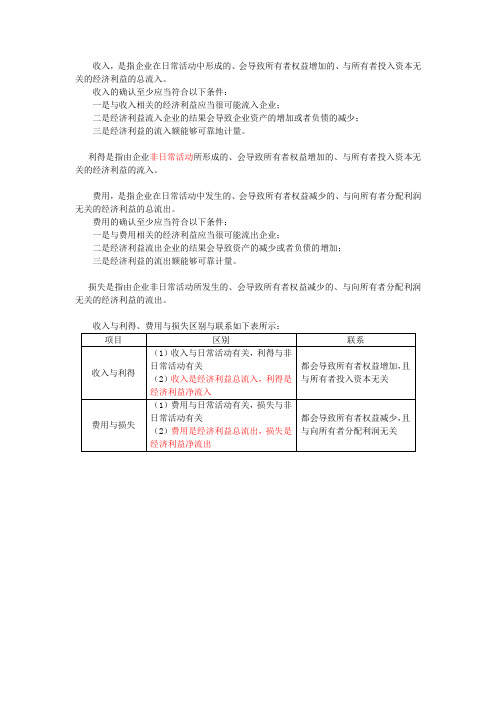收入与利得、费用与损失区别与联系