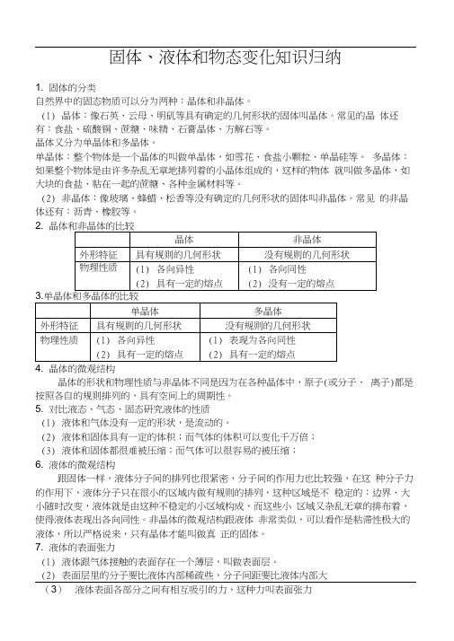 固体、液体和物态变化知识归纳