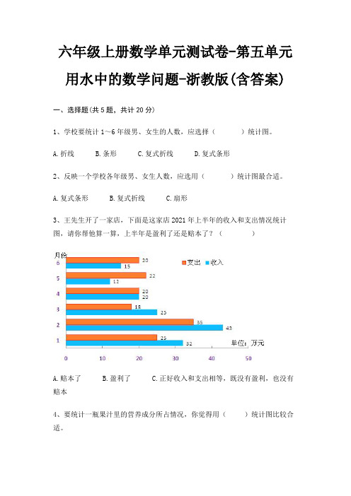 六年级上册数学单元测试卷-第五单元 用水中的数学问题-浙教版(含答案)