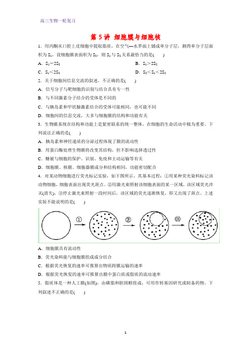 高三生物一轮复习课时作业3：第5讲 细胞膜与细胞核