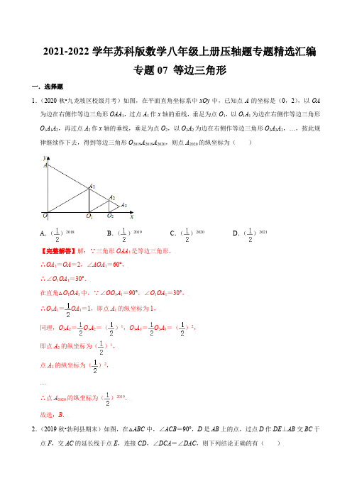 专题07 等边三角形(解析版)21-22年八年级数学上册专题(苏科版)