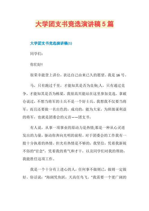 大学团支书竞选演讲稿5篇