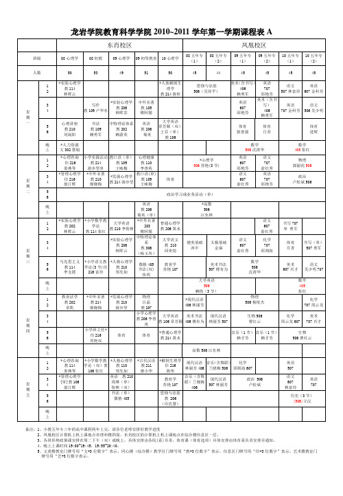 龙岩学院教育科学学院2010~2011学年第一学期课程表A