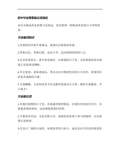 初中毕业青春励志语简短