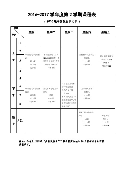 2016-2017学年度第2学期课程表