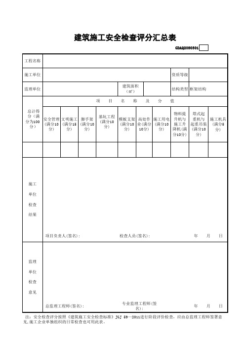 JGJ59-2011建筑施工安全检查评分汇总表