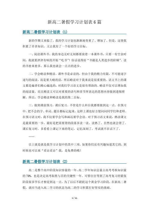 新高二暑假学习计划表6篇