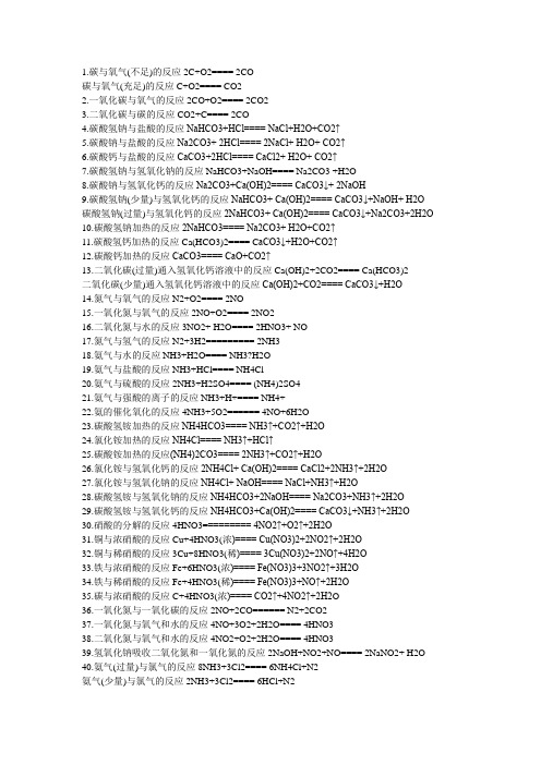 高一至高三化学方程式总览