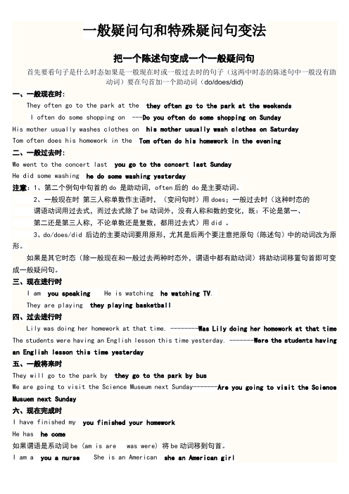 一般疑问句和特殊疑问句变法