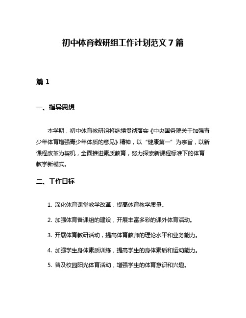 初中体育教研组工作计划范文7篇