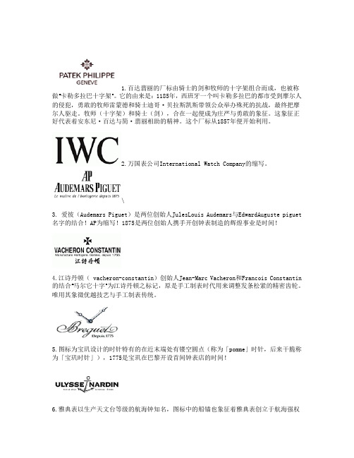 世界手表标志及由来总结