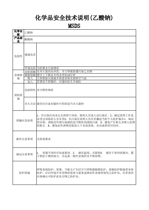 化学品安全技术说明(乙酸钠)