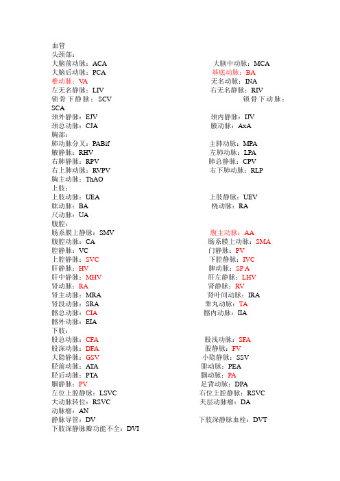 超声常用简写