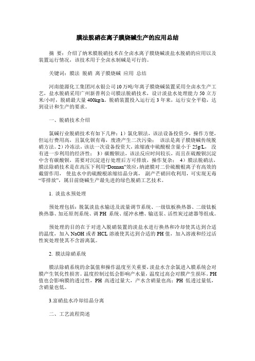 膜法脱硝在离子膜烧碱生产的应用总结