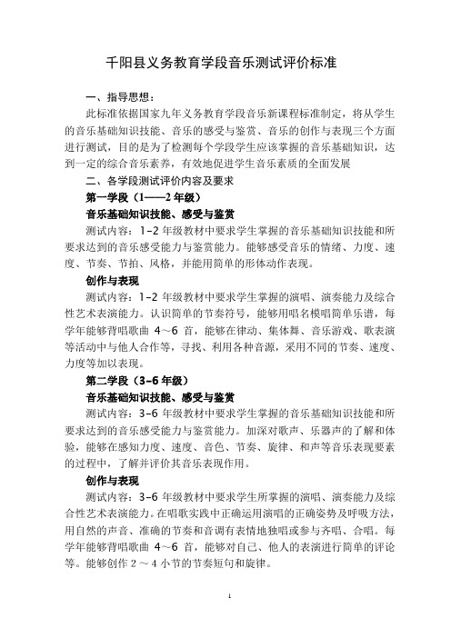 音乐测试评价标准