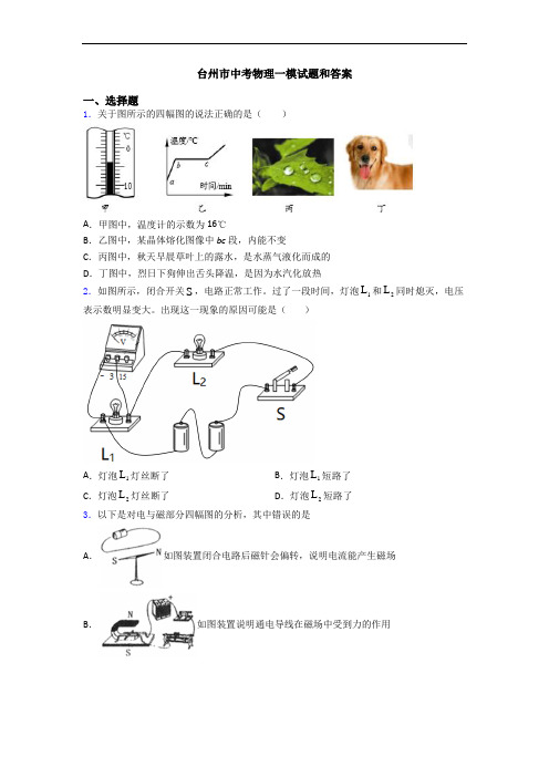 台州市中考物理一模试题和答案