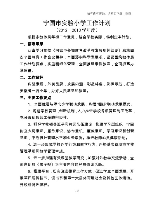 宁国市实验小学工作计划