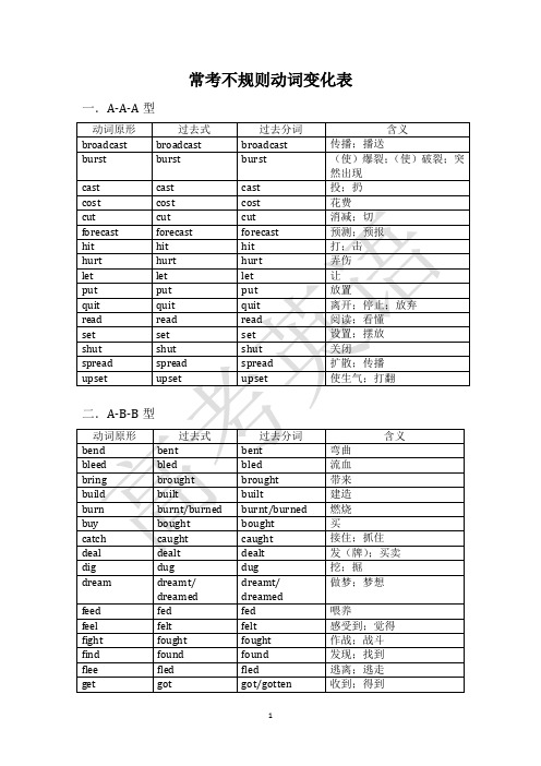 常考不规则动词变化表
