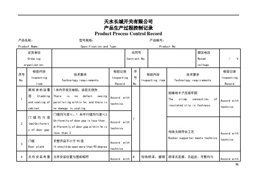 产品生产过程控制记录