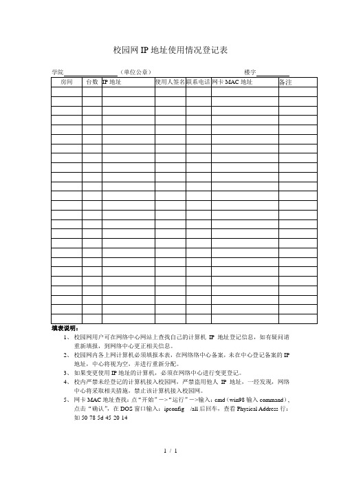 校园网IP地址使用情况登记表(精)