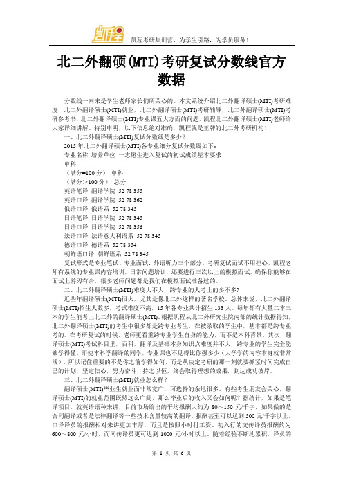 北二外翻硕(MTI)考研复试分数线官方数据