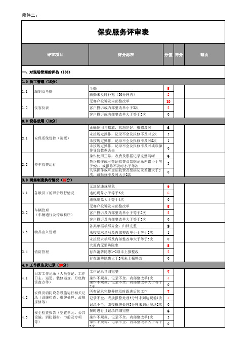 外包保安评定表
