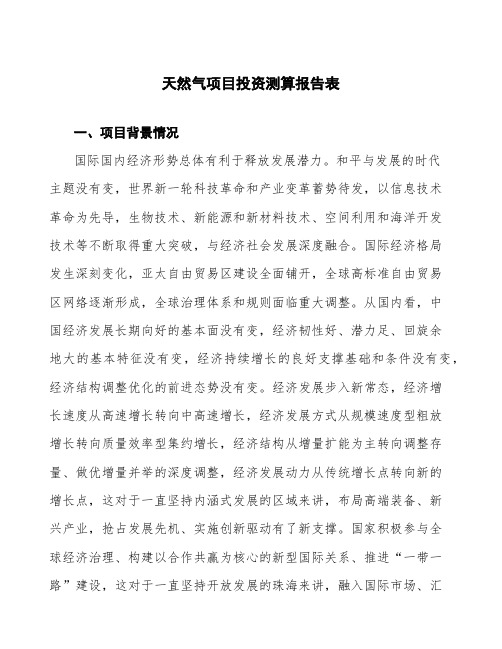 天然气项目投资测算报告表