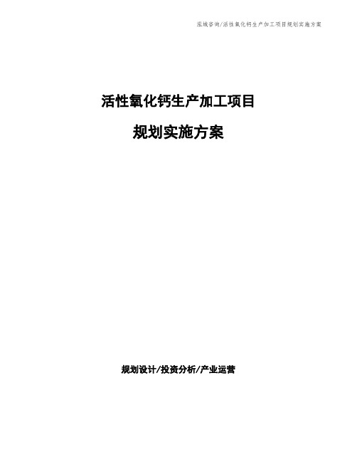 活性氧化钙生产加工项目规划实施方案