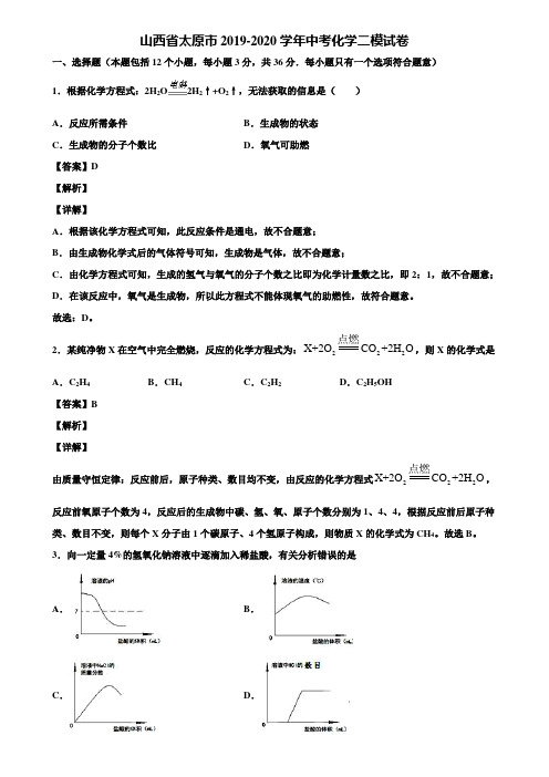 山西省太原市2019-2020学年中考化学二模试卷含解析
