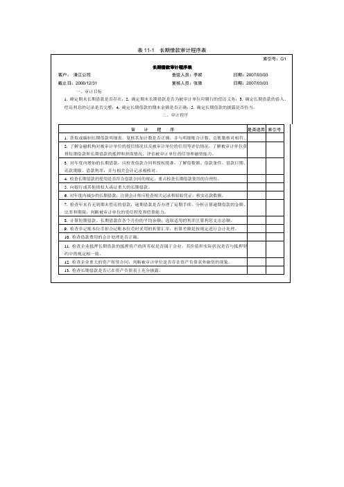 表11-1  长期借款审计程序表