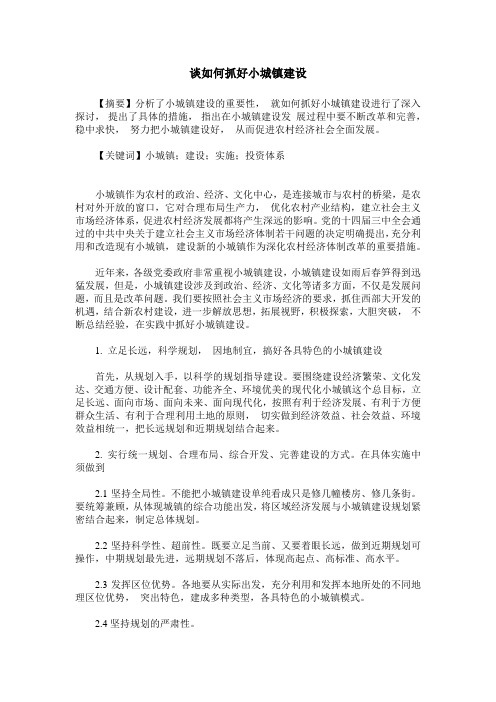 谈如何抓好小城镇建设