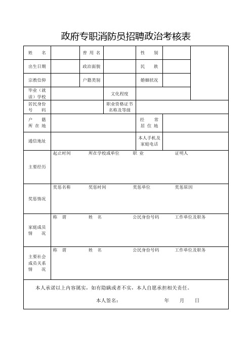 政府专职消防员招聘政治考核表【模板】