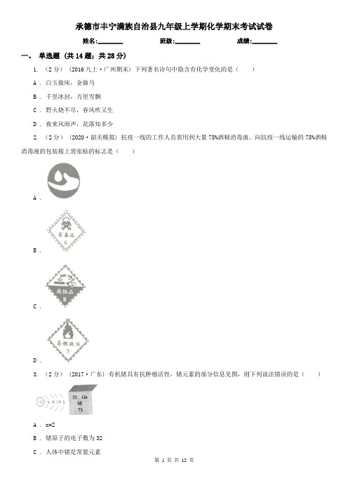 承德市丰宁满族自治县九年级上学期化学期末考试试卷