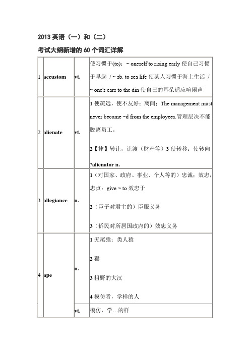 2013考研英语(一)和(二) 考试大纲新增的60个词汇详解