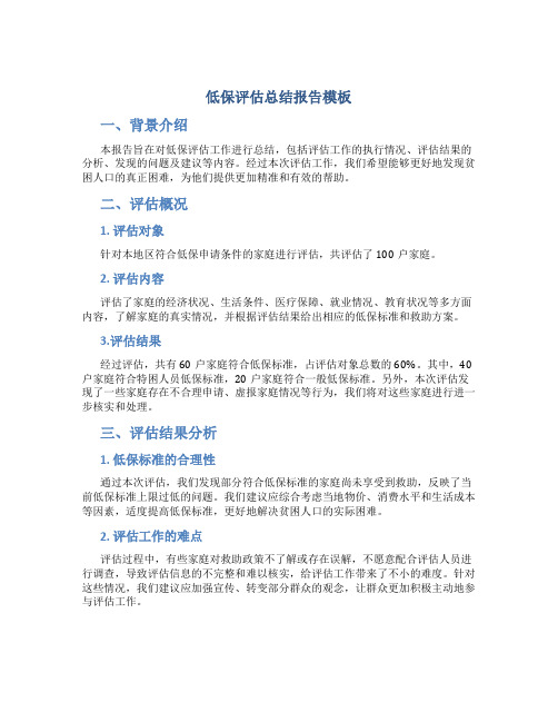 低保评估总结报告模板