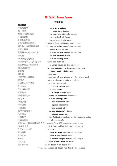 2020年春七年级英语下册 Unit 1 Dream homes词汇语法素材 (新版)牛津版
