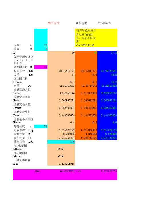 花键参数表