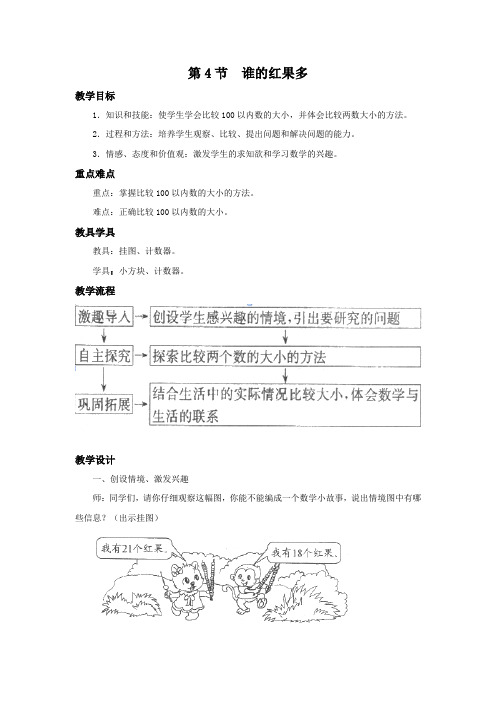 北师大版数学一年级下册《谁的红果多》名师教案