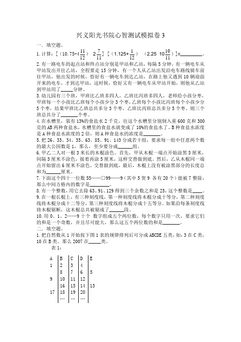 兴义阳光书院心智测试模拟卷