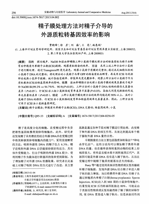 精子膜处理方法对精子介导的外源质粒转基因效率的影响