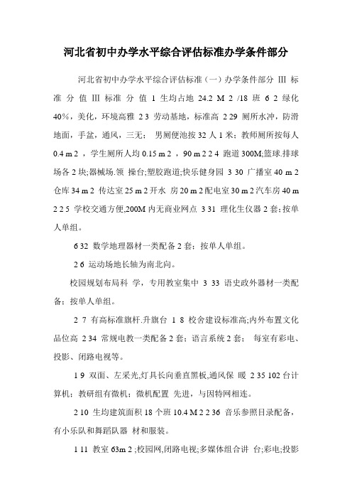 河北省初中办学水平综合评估标准办学条件部分
