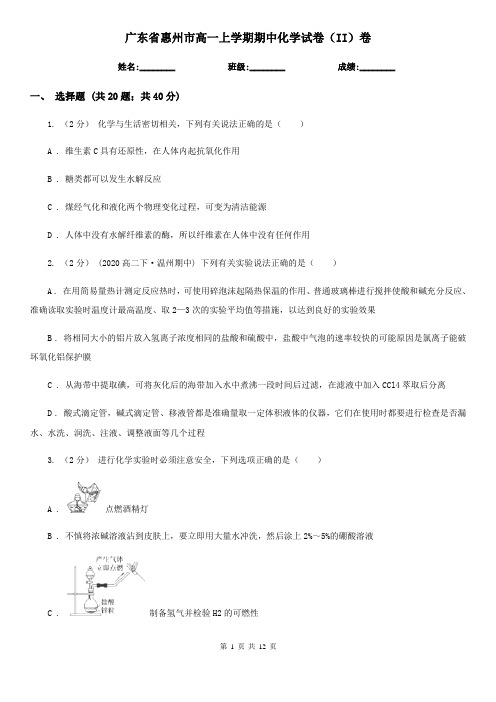 广东省惠州市高一上学期期中化学试卷(II)卷