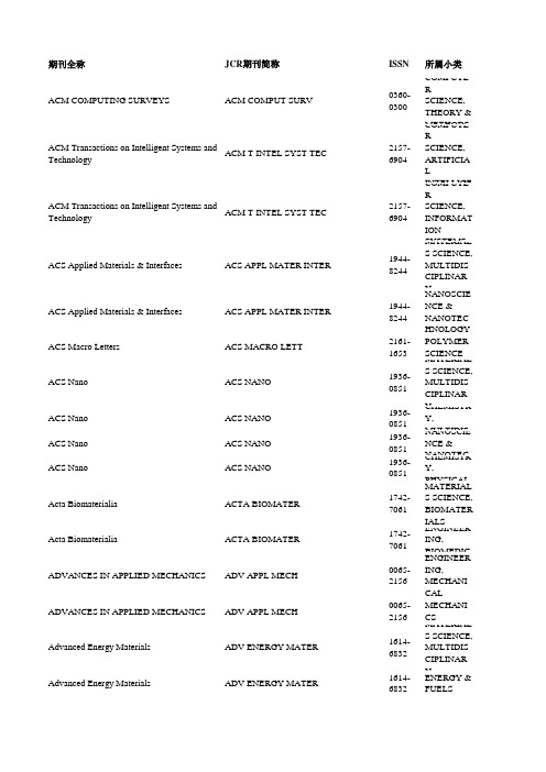 2014年中科院SCI分区