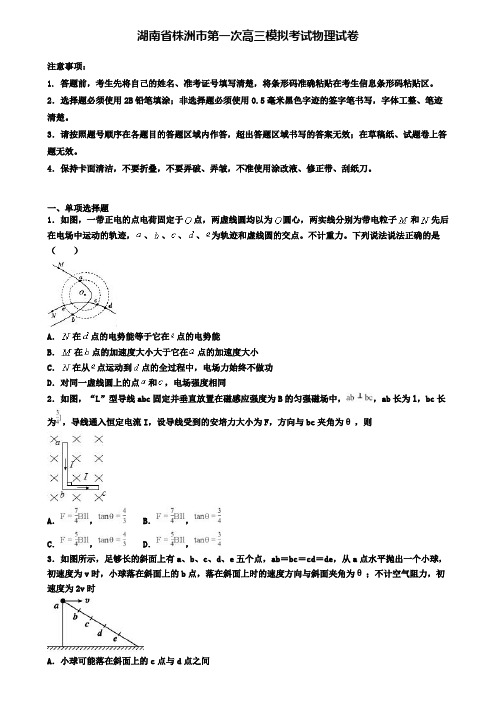 湖南省株洲市第一次高三模拟考试物理试卷