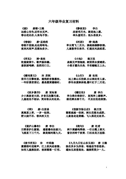 人教版六年级语文毕业总复习资料