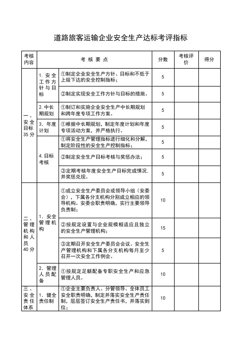 道路旅客运输企业安全生产达标考评指标