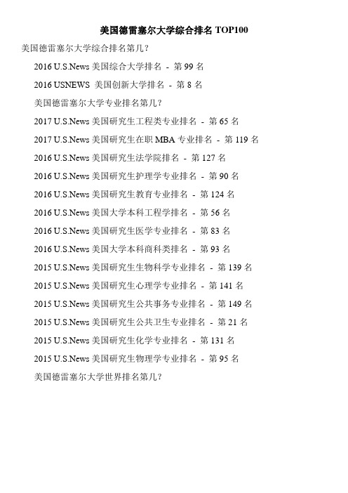 美国德雷塞尔大学综合排名TOP100